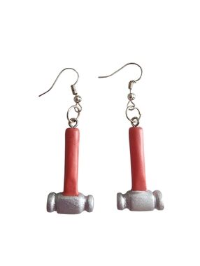 (4)Hammer Dangle Earrings in Coral and Silver